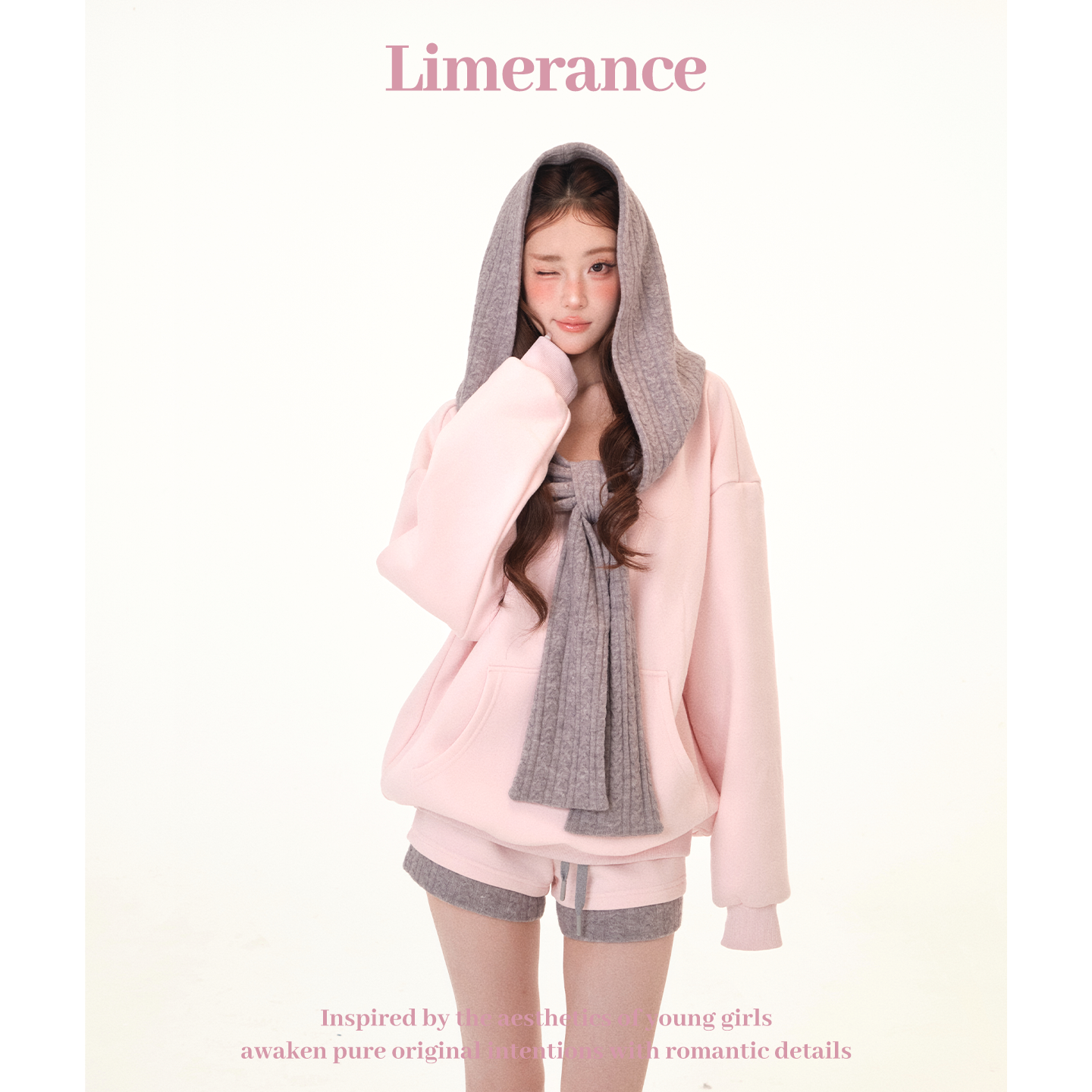 雾港甜章 设计感撞色一字肩多穿连帽宽松加绒卫衣短裤套装秋冬,淘宝优惠券,粉丝福利购,淘宝优惠卷