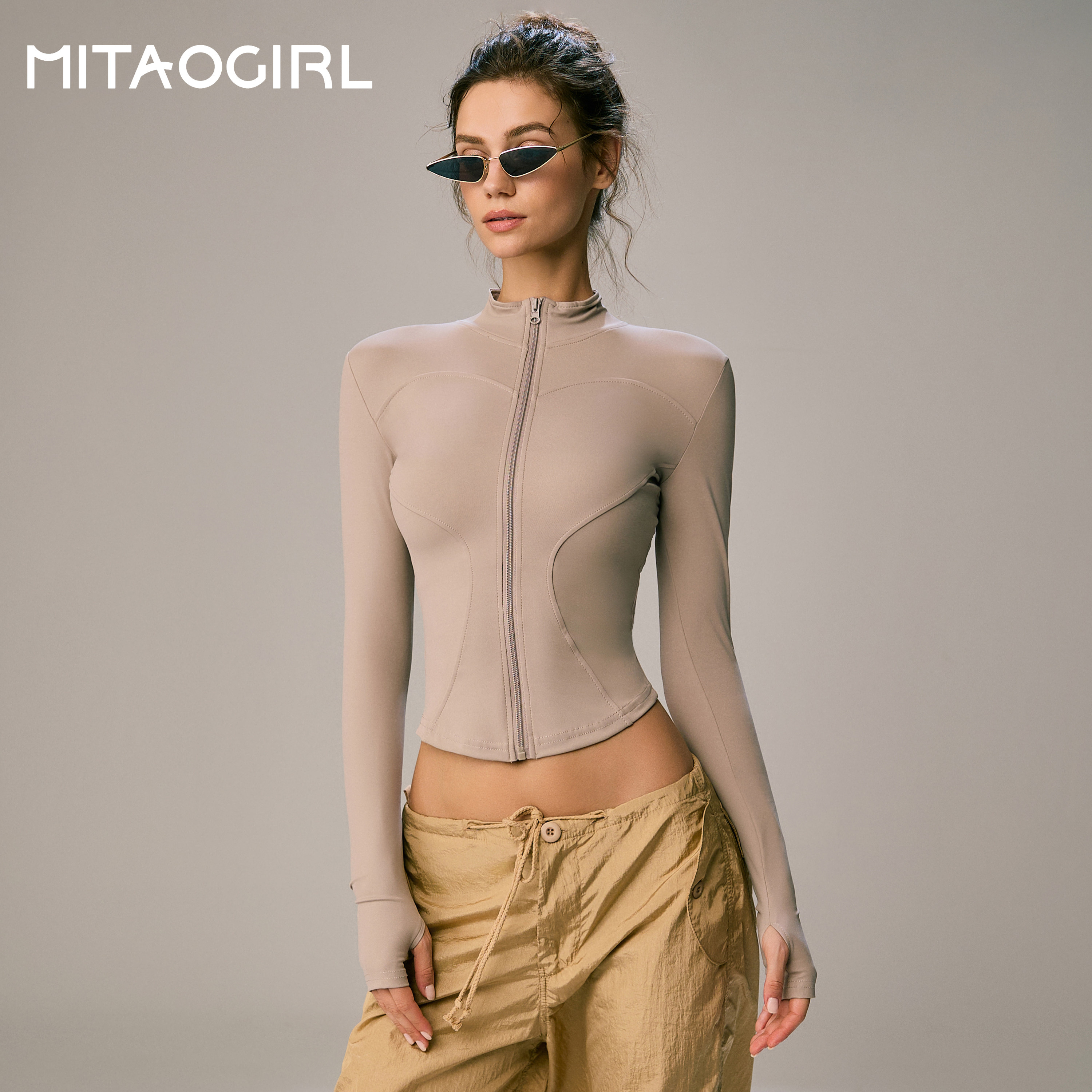 MITAOGIRL肯豆瑜伽外套女跑步立领开衫运动上衣秋冬季短款健身服,淘宝优惠券,粉丝福利购,淘宝优惠卷