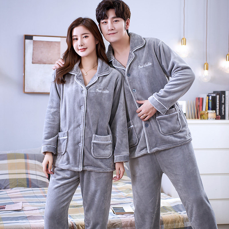 珊瑚绒加绒两件套装情侣开衫睡衣 染蝶睡衣/家居服套装