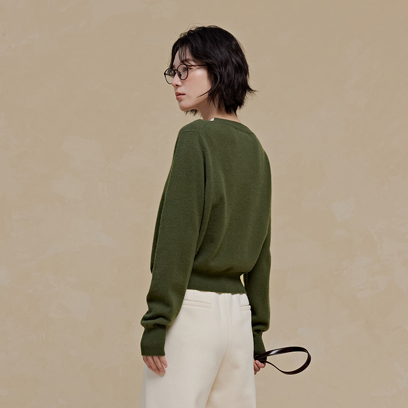 PIT复古绿色长袖毛针织衫开衫女2025秋季新款毛衣上衣百搭显瘦 - 图3