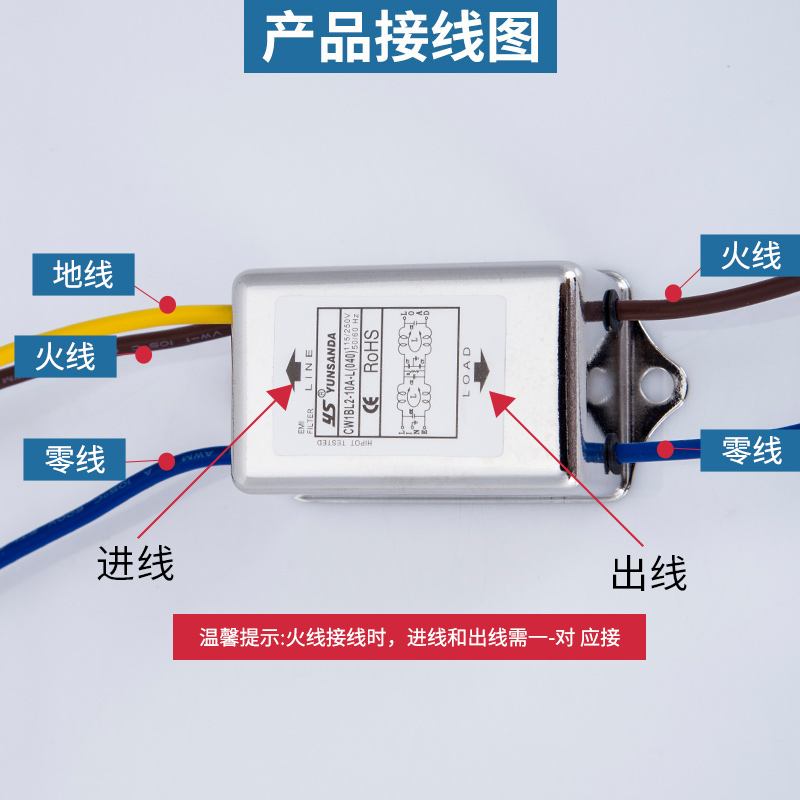 YUNSANDA电源滤波器220v10a音频滤波器音响发烧抗干扰12v带线CW1B - 图1