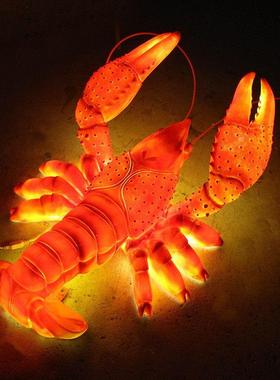 发光彷真龙虾雕塑摆件玻璃纤维螃蟹模型饭厅大排档门头招牌迎宾装