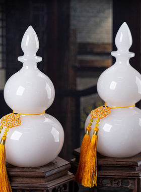 藏钰福天然玉石龙头葫芦摆件中式