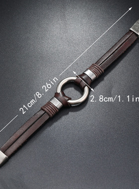 欧美时尚潮男手镯 简约百搭多层编织男士牛皮手链 街头复古手环