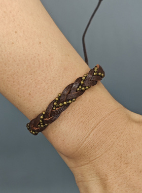 复古个性编织珠链皮革手链欧美网红跨境时尚可调男学生花百饰