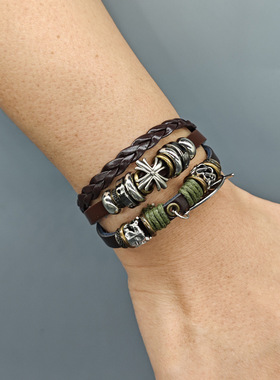 民族风小众个性情侣手环可调节编织手环五角星手链多层藏式欧美