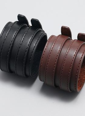 欧美流行跨境饰品 车线朋克风个性皮革手链 简约宽皮双层男士手环