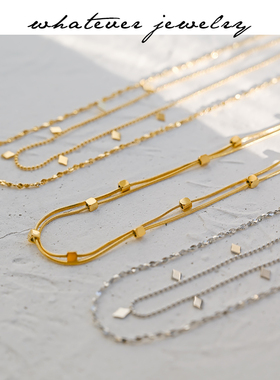 whatever金属几何吊坠叠带项链女