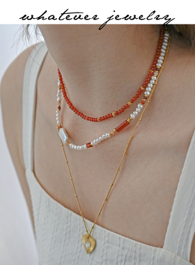 whatever巴洛克珍珠红色中式项链
