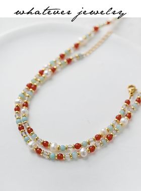 whatever红玛瑙珍珠小众手工项链