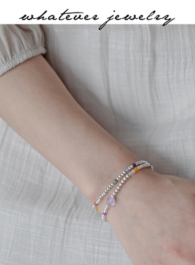 小众手工小银珠彩色水晶石头手链