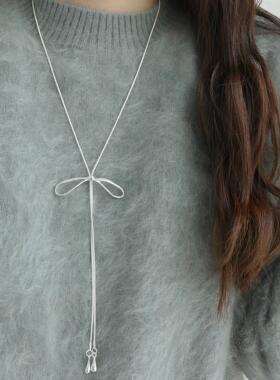 蝴蝶结流苏项链轻奢小众设计感可调节长款毛衣链配饰女款颈链首饰