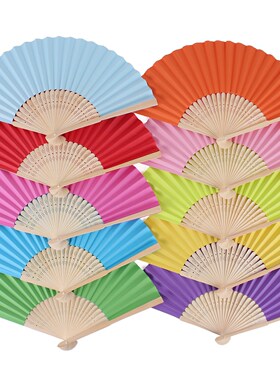 diy空白纸扇子素面儿童绘画白色彩色折扇幼儿园手工制作材料凉扇