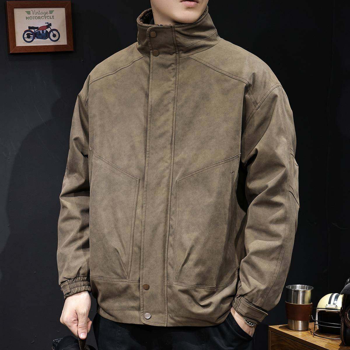 羊羔绒外套男秋冬保暖加厚2025新款男士休闲工装夹克美式棉衣立领,淘宝优惠券,粉丝福利购,淘宝优惠卷