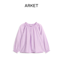 Presale ARKET girl cotton linen blend round collar hooded blouse 2024 spring new 1166487003