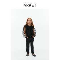 ARKET girls dress long sleeves round collar wave point printed thin yarn blouses black 2023 Winter 1200531001