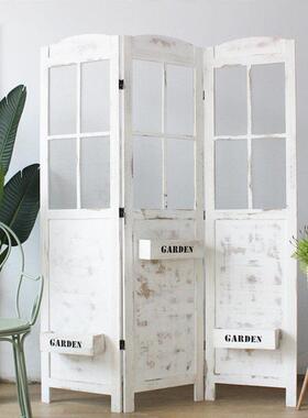 田园网红覆古折叠屏实木入口隔断花架窗裁剪服装店落地式摆件