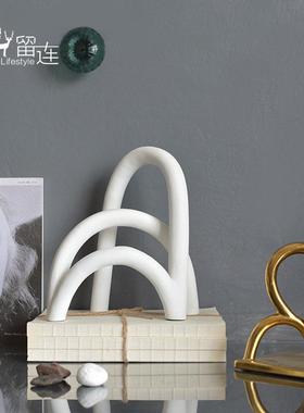 拱形交错陶瓷线条抽象异形摆件客厅装饰样板间家居饰品艺术雕塑白