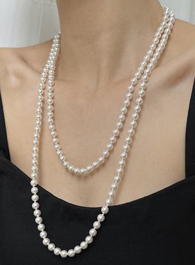 8MM经典120CM强光正圆施家珍珠项链女轻奢小众气质长款网红毛衣链