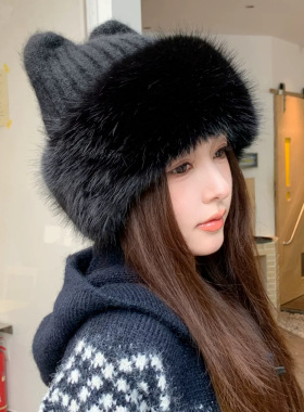 毛绒帽女冬季保暖护耳帽显脸小可