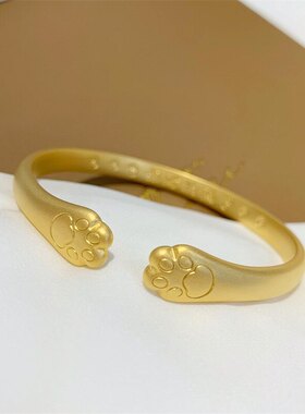招财纳福猫爪子开口手镯女款越南沙金真黄金实心不掉色首饰