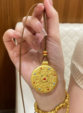 金店韦雪同款如意圆满八宝罗盘吊坠编织绳项链女沙金真黄金配饰