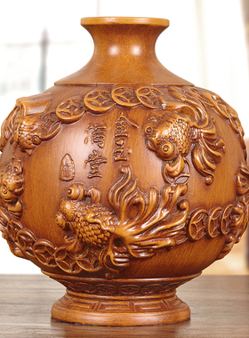 实木富贵花瓶摆件家居办公室招财