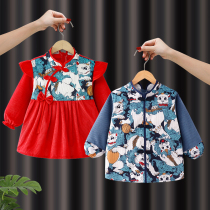 2023 new childrens hood clothes baby autumn and winter eating bib baby covets waterproof and anti-dirty male and female anti-wear