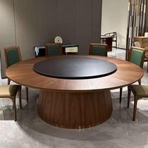 New Chinese style hotel big round table electric solid wood dining table and chairs with turntable rock board 15 people 20 people hotel clubhouse box