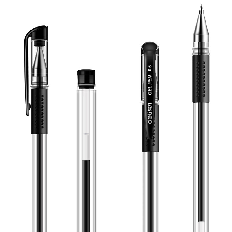 包邮得力0.5 mm子弹头蓝红签字笔 青池办公中性笔