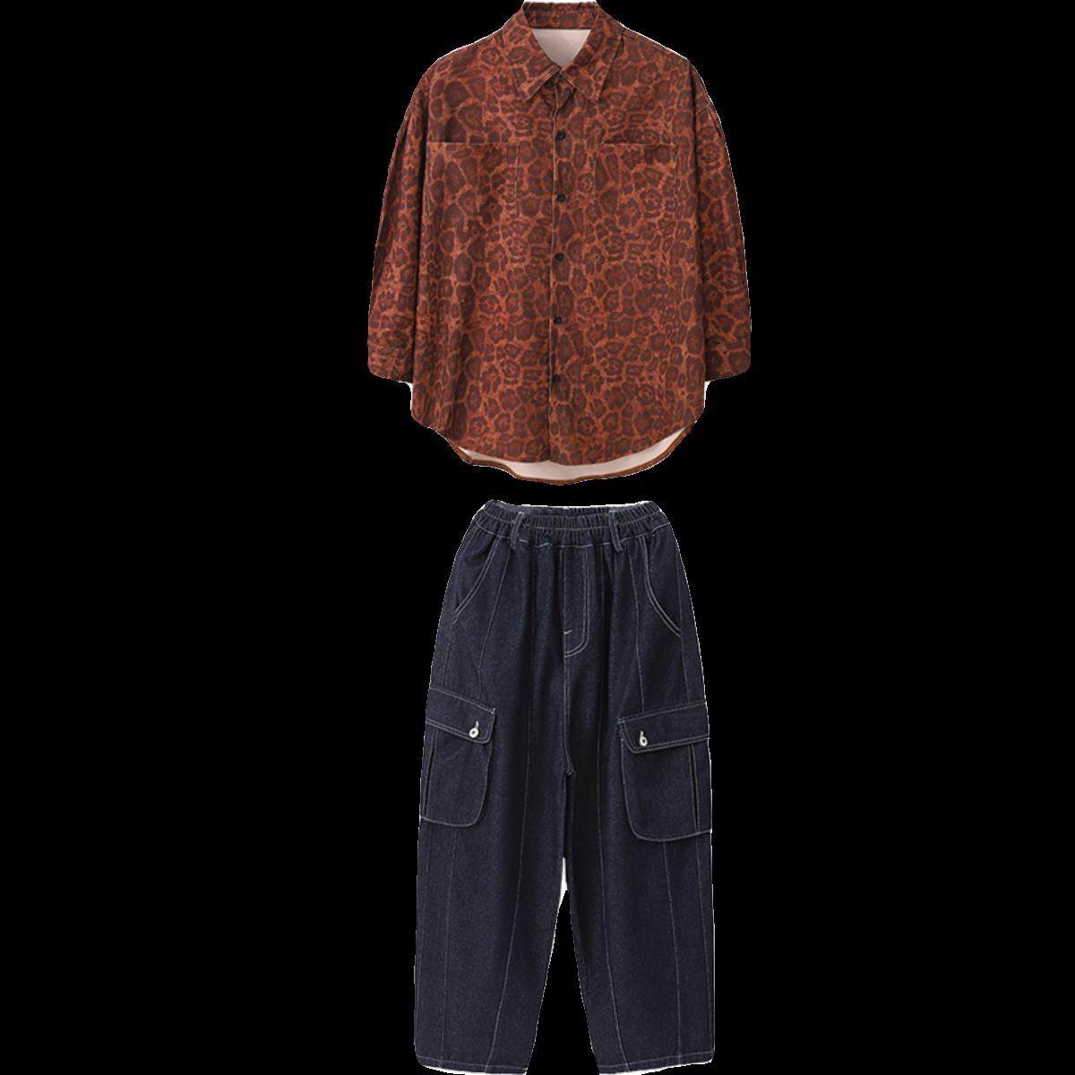 儿 童街舞服hiphop嘻哈豹纹衬衫套装男女孩少儿元旦爵士舞演出服,淘宝优惠券,粉丝福利购,淘宝优惠卷