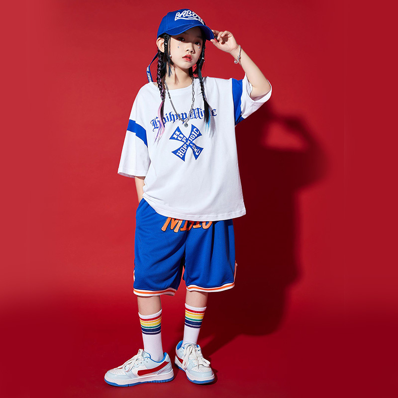 儿童街舞潮装男童嘻哈套装hiphop潮服宽松女童爵士舞服装演出服夏