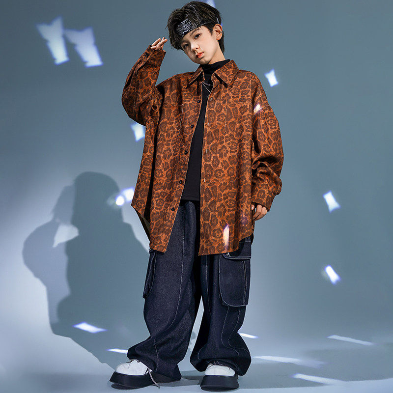 儿 童街舞服hiphop嘻哈豹纹衬衫套装男女孩少儿元旦爵士舞演出服,淘宝优惠券,粉丝福利购,淘宝优惠卷