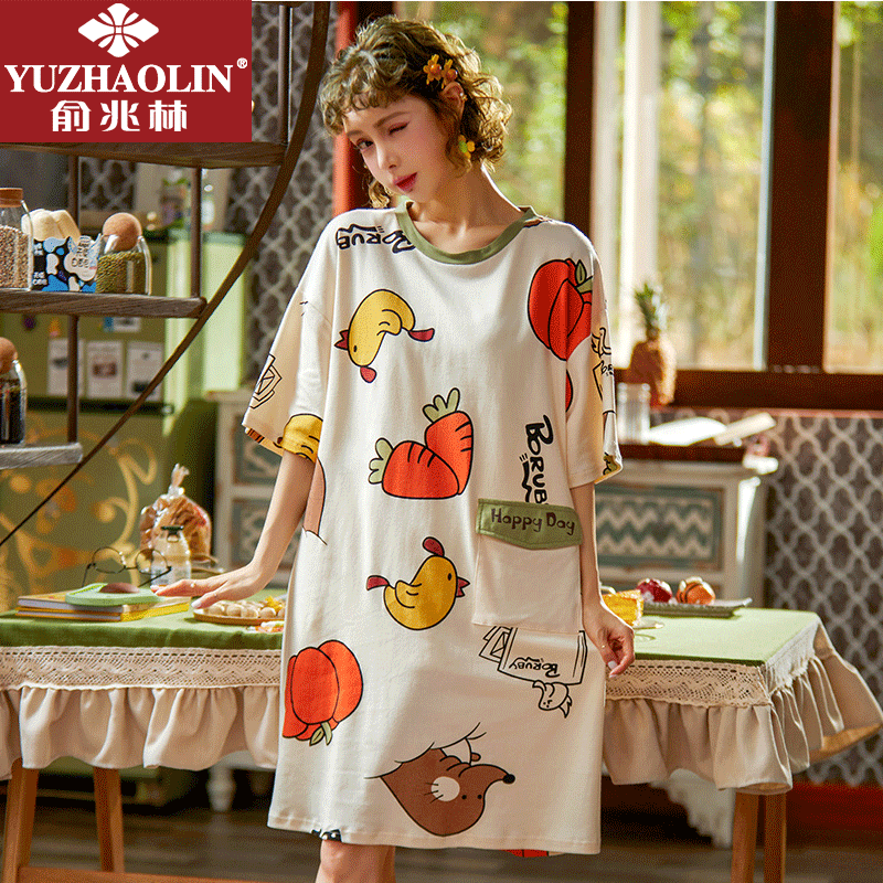 俞兆林夏季纯棉短袖可爱宽松睡裙 俞兆林虹妙睡裙