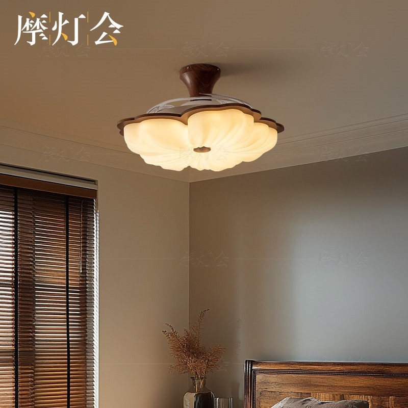 摩灯会 卧室风扇灯 奶油中古风20餐厅25年新款护眼吊扇灯隐形扇叶,淘宝优惠券,粉丝福利购,淘宝优惠卷