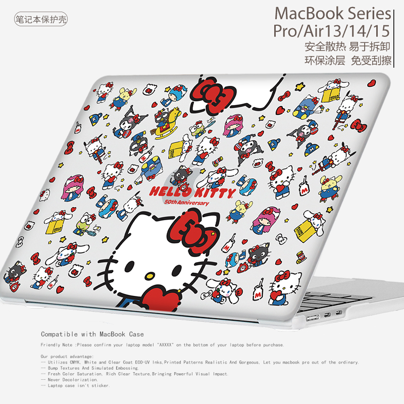 小众简约日韩KT猫联名笔记本电脑保护壳适用苹果Macbook保护壳CASE 2025M4 Air13.6/15.3 M2 Pro14/16寸 3114 - 图1