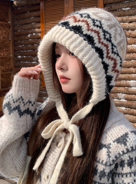 秋冬保暖显脸小护耳针织毛线帽女