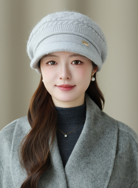 秋冬保暖女短檐条纹显脸小毛线帽