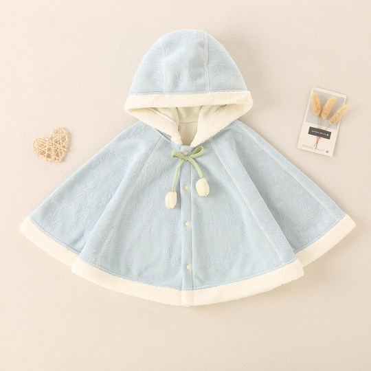 Plush baby hooded windproof cape for outdoor use