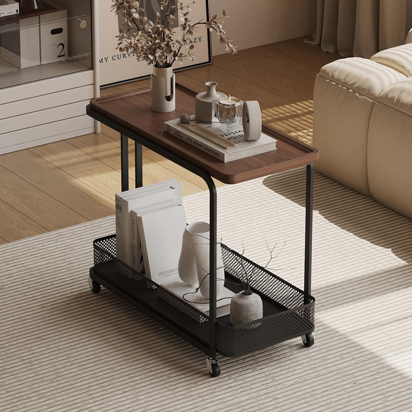 可移动客厅沙发侧边小推车铁艺边几小茶几创意轻奢高级感中古边桌 - 图2