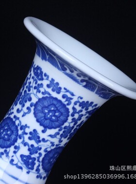 景德镇陶瓷仿古青花瓷花瓶花插现代中式摆件 家居客厅装饰工艺品