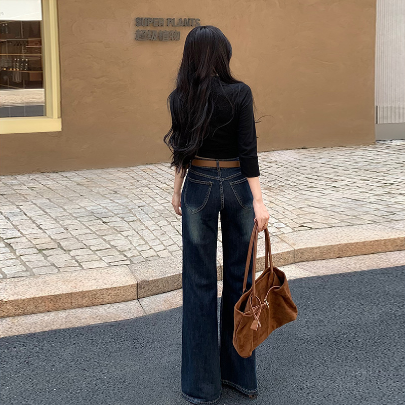 李李服饰加绒低腰不贴腿知性百搭微喇牛仔裤女2025冬季新款拖地裤 - 图3