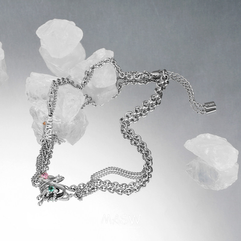 masw麻秀原创设计彩色宝石感毛衣链 麻秀项链