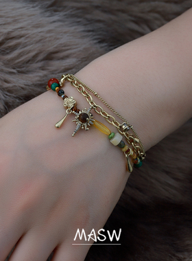 MASW麻秀复古彩色串珠太阳花手链