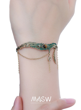 MASW麻秀高级感复古金色羽毛手镯