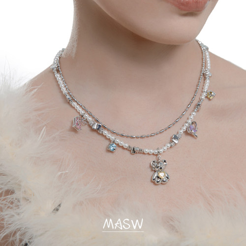 MASW麻秀原创设计甜美风可爱小熊项链千禧风小众气质毛衣链M1155 - 图2