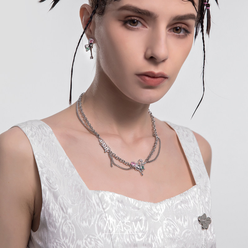 masw麻秀原创设计彩色宝石感毛衣链 麻秀项链