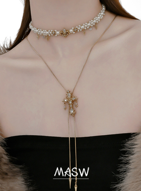 MASW麻秀时尚镂空鸢尾花珍珠项链