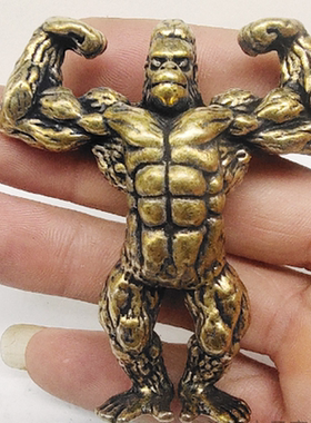 可爱铜雕大猩猩小摆件实心黄铜金刚猴子铜摆饰动物铜茶宠铜器手把