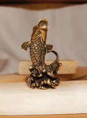 黄铜鲤鱼跃龙门摆件家居茶宠装饰小龙虾年年有余风水螃蟹铜器摆设